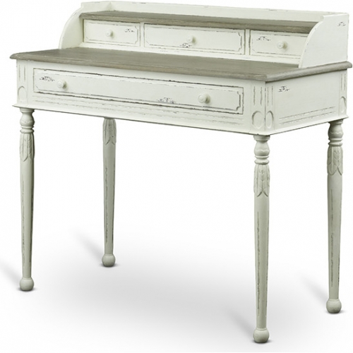 Anjou Writing Desk in Distressed Off White & Wood